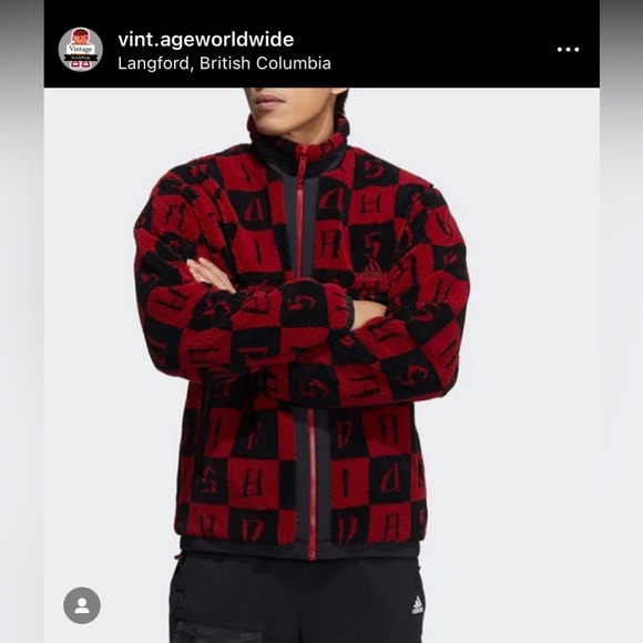 NWT Adidas St Aop Boa jacket Reversible Red and Black. - Picture 1 of 4
